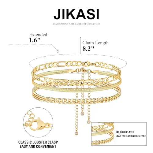 Image of Gold Anklets for Women Waterproof 14k Gold Plated Cuban Link Anklets Non Tarnish Rope Herringbone Ankle Chain Summer Beach Jewelry Gifts for Women