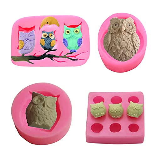 ZOOMPIL 3D Eulen Form Silikon, Animal Fondant Silicone，für Kuchen Backformen Deko Kerze und andere DIY, Pink，4 Stück