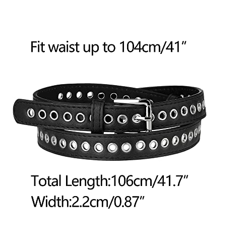 Allegra K Women Grommet Belt PU Leather Metal Buckle Skinny Waist Hollow Belts3