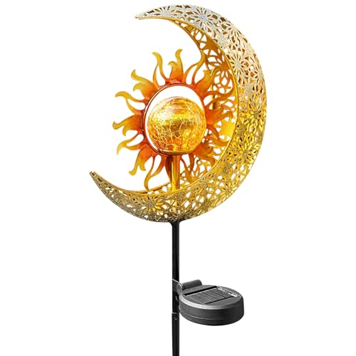 Lampe solaire de jardin en fer forgé lanterne de prestige découpée au design de lune