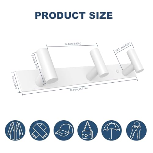 Image of VAEHOLD Hat and Coat Wall Mount Rack - Hooks for Robes, Bags, Keys, and Towels - Bathroom Towel Hanger Organizer (White, inchT inch Shape 3 Hooks 1 Pack)