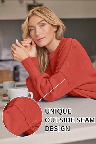 Image of LILLUSORY Women's Oversized Batwing Sweaters 2026 Fall Outfits Trendy Crewneck Knit Side Slit Fashion Pullover Tops