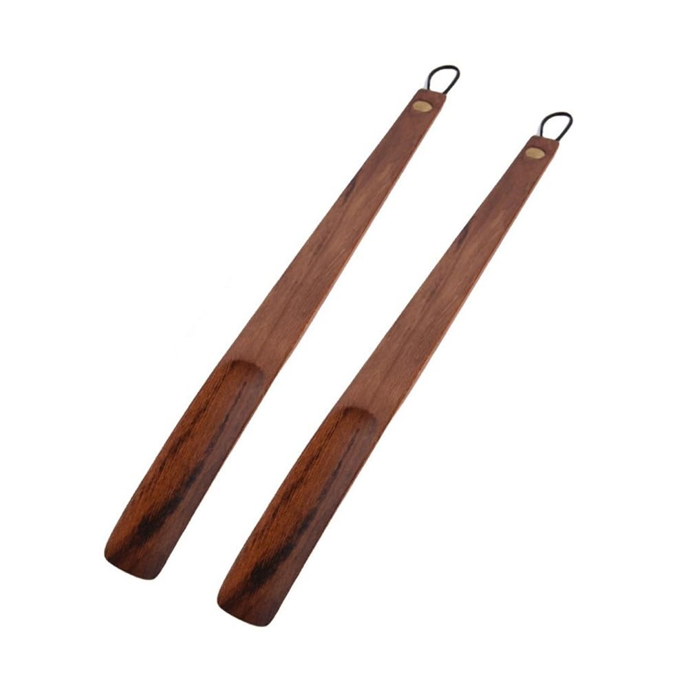 Calzascarpe a manico lungo, in legno massiccio con manico lungo, 55 cm di lunghezza, ideale per anziani o come regalo, portatile per l'uso in viaggio (2 pezzi)