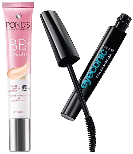 Image of Lakme Eyeconic Lash Curling Mascara, Black, 9ml And Pond's White Beauty BB+ Fairness Cream 01 Original, 18 g