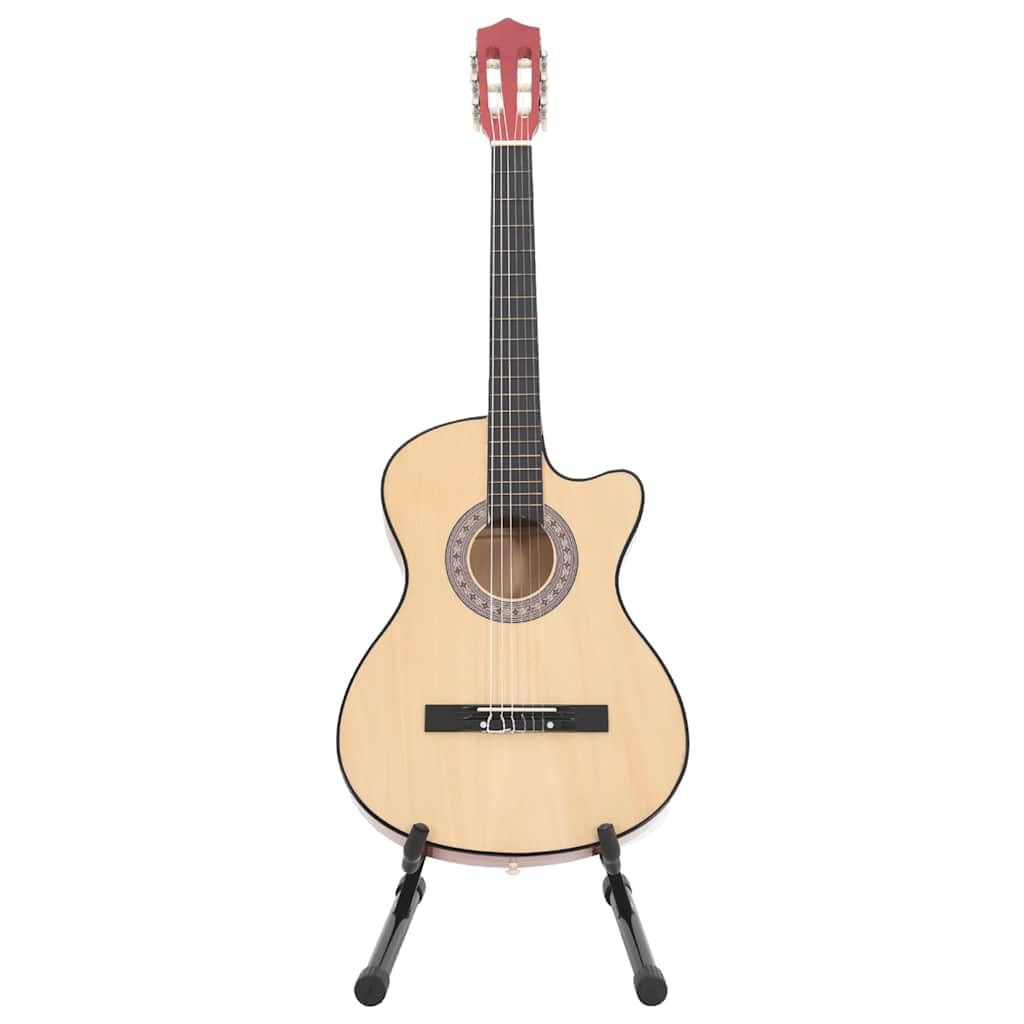 Akustikgitarre 38 Zoll Westerngitarre Set 12-tlg inklusive Tasche Stimmgerät Ständer Kapodaster Plektren für Anfänger Natur