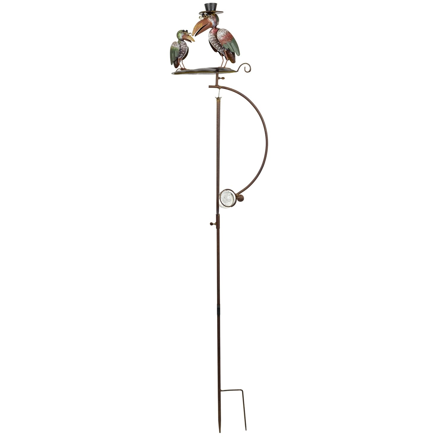 Piquet de jardin décoratif en métal - 150 cm de haut - 2 oiseaux amusants avec cylindre et lunettes sur cadre pendulaire - Résistant aux intempéries - Figurine de décoration de jardin mobile avec