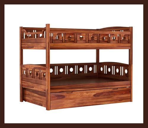 Image of RECTART Sheesham Wood Bunk Bed | Wooden Double Bed Bed Furniture for Bedroom | Living Room | Home (BunnyBed, Honey)