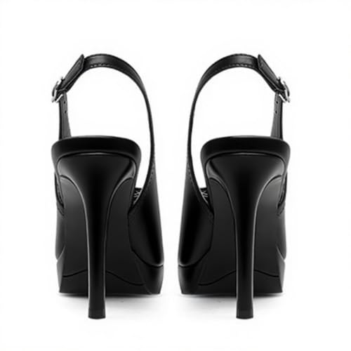 LEMUTISME Women's Stylish Peep Toe Bowknot Adjustable Buckle Backstrap Slingback High Heel Dress Pumps Sexy Patent Leather Platform Stiletto Heel Sandals for Women Party Wedding3