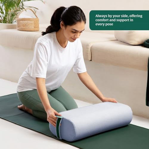 Image of The White Willow HarmonyFlow Yoga Rectangular Bolster Cushion for Restorative Yoga & Meditation - King Size, Extra-Wide Supportive Foam with Soft Washable Cover - Blue