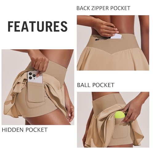 Image of PINSPARK Womens Tennis Skirt Pleated High Waisted Golf Skort with 3 Pockets