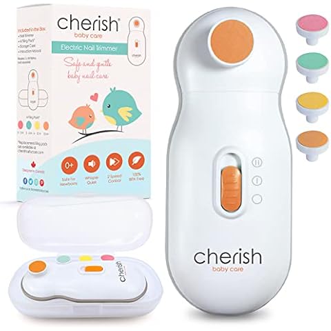 Cherish Baby Care Baby Nail Trimmer Electric - Safer Than Baby Nail Clippers, Electric Nail File Baby, Incl. Baby Nail Trimmer Replacement Pads from 0-12+ Months, Newborn Essentials Must Haves Cover