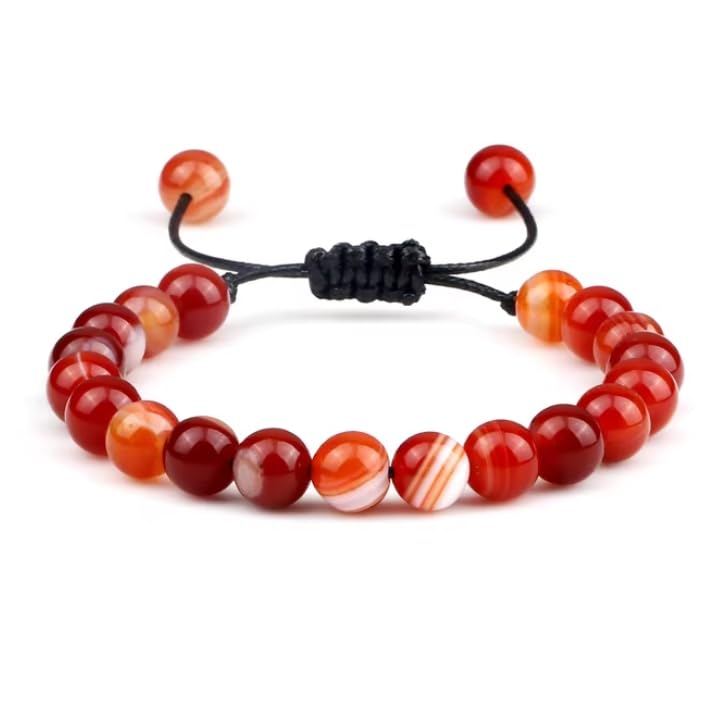 MOCHAMIK Bracciale con Perline in Pietra Occhio di Tigre da 8 mm Braccialetti con Corda Intrecciata Regolabile Bracciali con Lava Naturale per Uomo e Donna