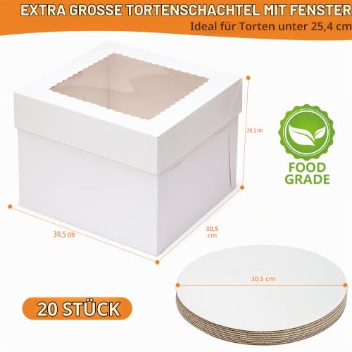 IRELINM 20 Stück Tortenbox 30x30x20 cm Hohe Kuchenverpackung Kuchenplatte 10 Boxen + 10 Teller… – Ansicht 2