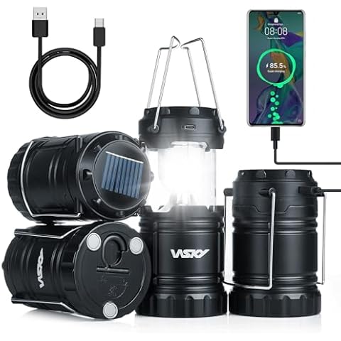 Xynover Solar Camping Lantern 4-Pack - Rechargeable LED Lights, Magnetic Base & Foldable Hanging Hook- Collapsible Lamp Battery Powered Perfect for Power Outages, Hiking, Campsites, Emergencies Cover