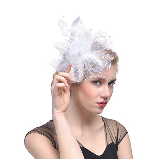 Fashband Bridal Shower Fascinator Sombrero Plumas de malla de flores en una diadema y un clip Cóctel Tea Party Headwear Derby Kentucky Races Ceremonia Sombrero de copa para niñas y mujeres (rosado)