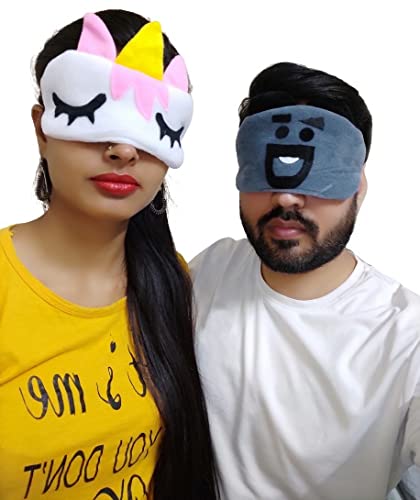 JUZZII Velvet Super Soft & Smooth Sleep Eye Mask Shades for Men-Women, Girls-Boys, Kids - (Pack of 2 ) Couple Mask Set-2-35