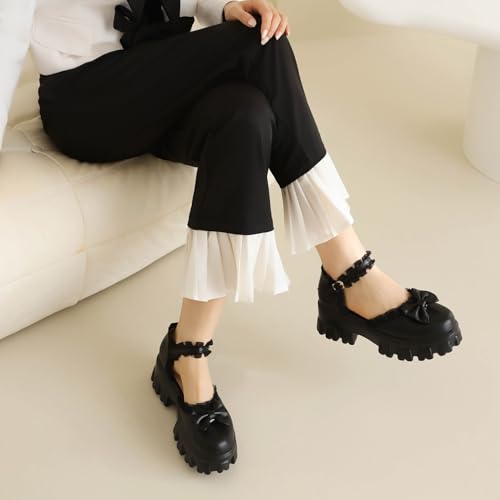 MRKEWUNEY Sweet Womens Block Heel Bow Lolita Shoes Buckle Strap Round Toe Mary Janes3