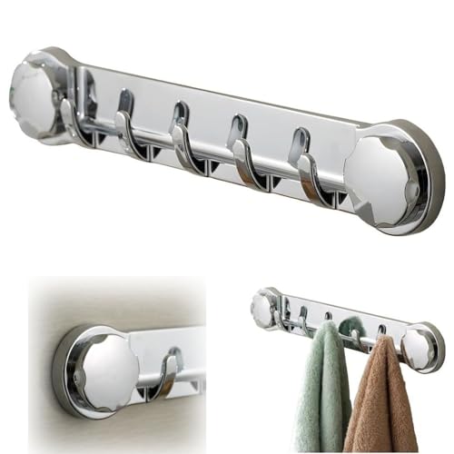 Pfleliey Multifunctional Bathroom Wall Hooks, Adhesive Towel Hooks Shower Suction Hooks, Drill-Free Wall Mounted Removable Hooks, Heavy Duty for Bathroom Kitchen