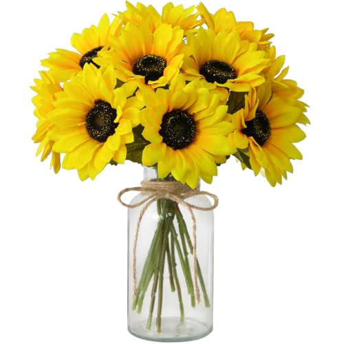 Sunflowers Artificial Flowers with Vase,Fake Flowers Bouquet for ...