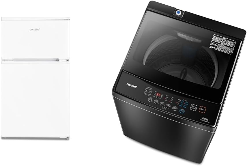 Comfy Home Appliance Set, 2 Pieces, Refrigerator, 13.6 gal 90 L White + Washing Machine, 13.2 lbs 6 kg, Black, Living Alone, New Home Appliance Set