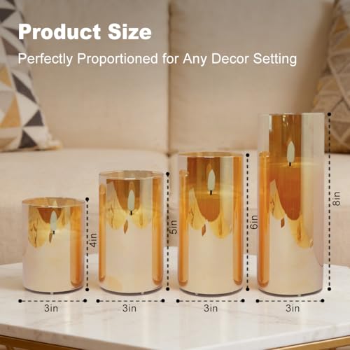 Image of LEDHOLYT Rechargeable Flameless Candles, Realistic Flickering LED Flameless Candles Real Wax Candle with Remote Control and Timer, Gold Glass Electronic Candle, 1 Set of 5(Gold)