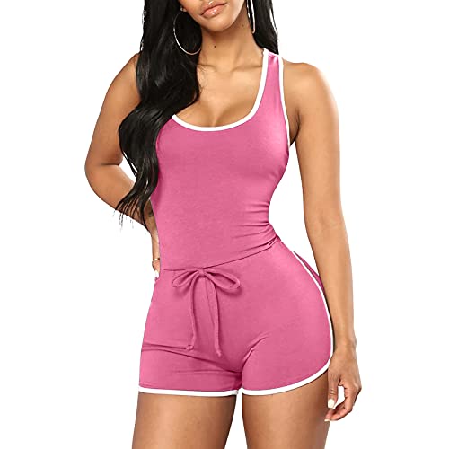 Eccbox Womens Sexy Sleeveless Jumpsuit Rompers Scoop Neck Tank Top Short Rompers Summer One Piece Active Bodysuit Catsuit (Xx-Large, Pink) #TOP2