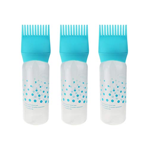 Minkissy 3pcs Root Comb Applicator Bottle Blue Plastics Hair Dyeing Bottles Hairdressing Dry Cleaning bottle for Home Barbershop Salon