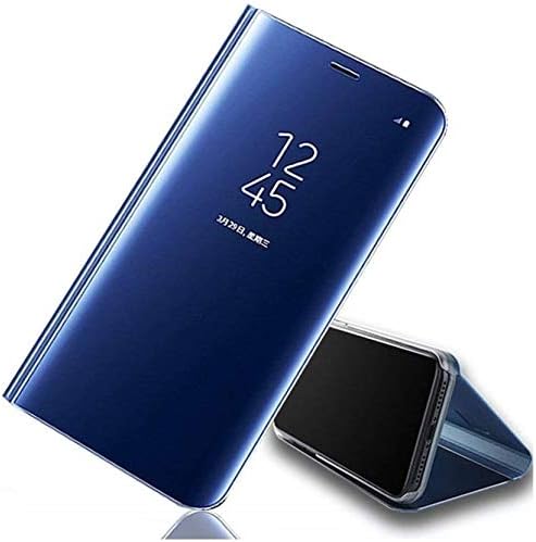Peezer® Polycarbonate Mirror Clear View Luxurious Magnetic Stand -Electroplated Mirror Acrylic Full Body Protective Kickstand Flip Case Cover for Samsung Galaxy S8 (Blue)