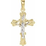 Solid 14k Yellow and White Gold Two Toned 20.5x15mm Crucifix Cross Charm Pendant (20mm x 15mm) -  Sonia Jewels