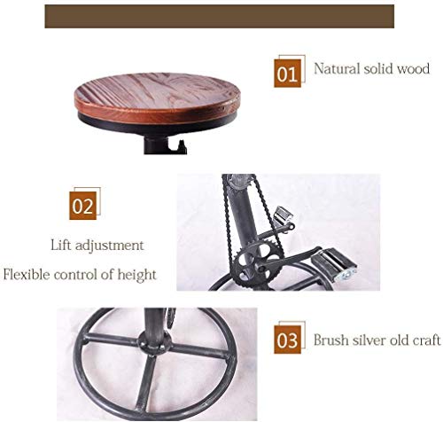 BOKKOLIK Industrial Bar Stool-Swivel Vintage Coffee Kitchen Dining Island Chair-Bike Pedal Footrest-Extra Tall Pub Height Adjustable 29-37" - Thumbnail 6