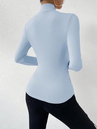 Image of SweatyRocks Women's Ruched Mock Neck Long Sleeve T Shirt Solid Slim Fitted Tee Tops