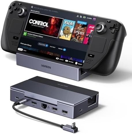 UGREEN Steam Deck Dock mit HDMI 4K@120Hz, Verstellbares Docking Station | Mit 5Gbps USB A & USB C 3.0, 100W PD-Ladung, 1Gbps Ethernet, für Steam Deck, OLED, ROG Xbox Ally, Legion g