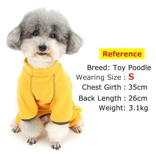 Zunea Fleece-Hundeanzug für kleine Hunde, Welpen, Bauch-Wundschutz nach Operationen, Pullover, Winter, warmer Schlafanzug, Langarm, Anti-Leck-Pyjama, kaltes Wetter, Chihuahua-Bekleidung, Gelb, Größe