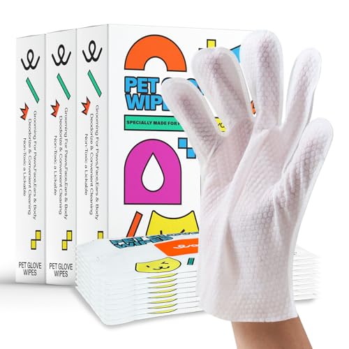 Wagsage Pet Glove Wipes for Dogs and Cats, Cleaning & Deodorizing Grooming Gloves for Daily Care and Traveling, Dog Wipes Washing Gloves Rinse Free, 54 PCS