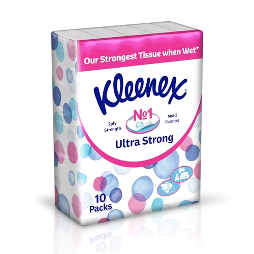 Kleenex Ultra Strong Facial Tissue 2 PLY 10 Soft Packs x 114 Sheets Strong Multi Purpose Tissue