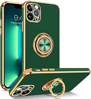 BENTOBEN iPhone 13 Pro Max Case with Ring, Phone case for iPhone 13 Pro Max, Holder Gold Edge Rotation Kickstand Soft Silicone TPU Bumper Slim Flexible Shockproof Protective Cover for iPhone 13 ProMax