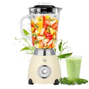 Standmixer Retro mit 1,5L Glasbehälter Zerkleinerer Smoothie Maker Mixer Edelstahlklinge 2 Geschwindigkeiten & Pulsfunktion Edelstahlgehäuse Leistungsstarker Mixer im Vintage Design