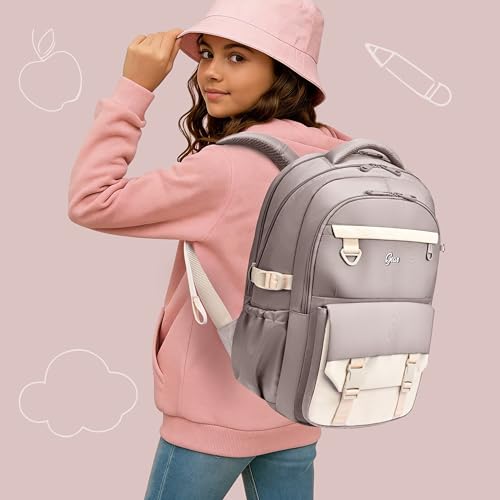 Image of Gear Grace 19 inch /40L Large Water Resistant School Bag | Casual Backpack | Daypack | Travel Backpack | Kids Bag for Boys /Girls (Brown - Cream)