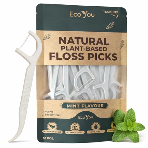 EcoYou Biodegradable Floss Picks | 50 Count (1 Pack) | Mint Flavor Candelilla Wax | Pfas Free | Sustainable & Reusable | Vegan & Cruelty-Free | Eco Floss Picks