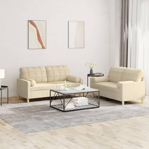 qohoio Juego de sofás con Cojines 2 Piezas Sofas de Salon sofá con Cojines Tela Crema