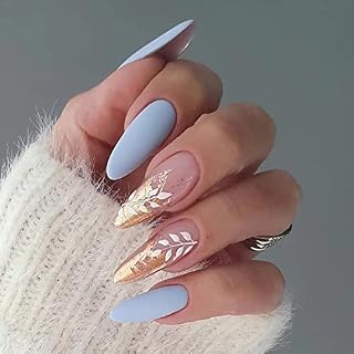 JUSTOTRY 24 Pcs Iridescent Oval False Nails Short, Multi Colour French Press on Nails Pattern, Fake Nails Short with Nail Glue, Almond Stick on Nails for Women, Rainbow Nails Fake Nail for Nails Art