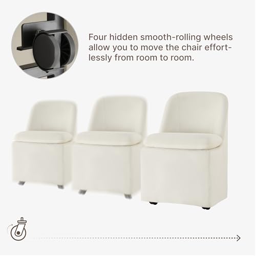 Image of KISLOT Upholstered Dining Chairs Set of 1 with Casters, Modern Side Armless Deskchair with Washable Slipcover & Sturdy Metal Frame for Diningroom Bedroom Livingroom Reading Room, Beige Fabric