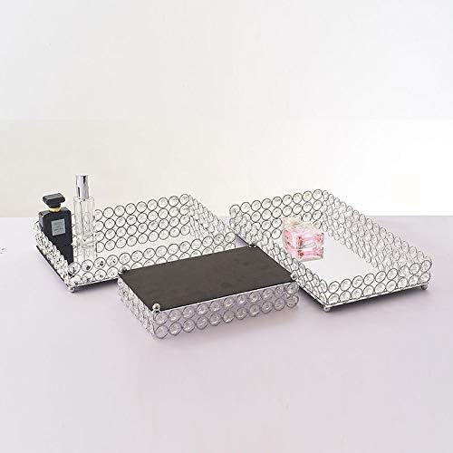 35CM width metal tray home decoration iron crystal storage tray cosmetics storage mirror tray decoration - (Size: 35cm width, Color: silver)
