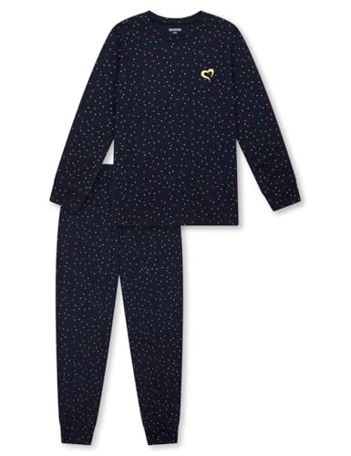 Schiesser Mädchen Schlafanzug Set Pyjama lang-100% Organic Bio Baumwolle-Größe 140 Pyjamaset, Nachtblau_183204, 176