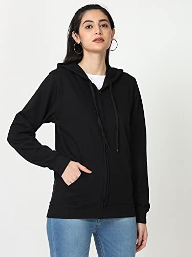 Image of Wafaa Women's Cotton Plain Hooded Neck Full Zipper Sweatshirt Hoodies with Kangaroo Pocket