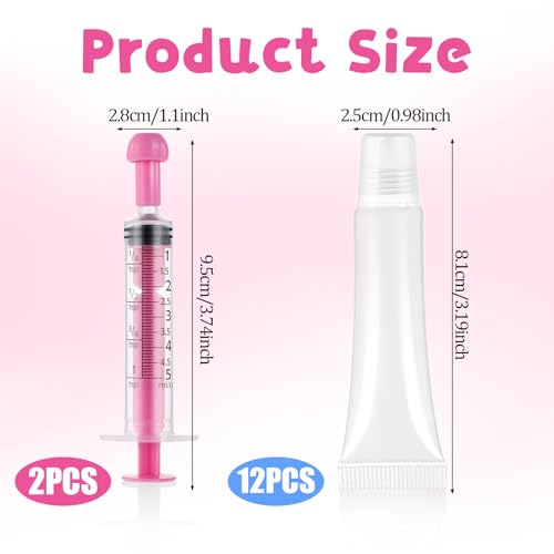 12pcs Empty Lip Gloss Tubes - 8ml Clear Lip Balm Containers with 2pcs 5ml Syringes,Refillable Balm Squeeze Tube Mini Cosmetic Soft for DIY Gloss and Travel Toiletries2