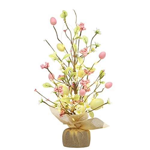 RoseCraft Easter Decorations 18 Inch Pre Lit Easter Egg Tree Tabletop Decor with Delicate Ornaments for Home Party Wedding Holiday Spring Summer Decoration YellowPink