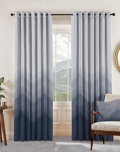 Image of Casableu Kivo Digital Print 85% Blackout Curtains for Long Door /Window, Thermal Insulated, Tie Back, Wider Width 50 in, Eyelet Curtains for Living Room /Bedroom(Dark Blue 9 ft Set of 2)