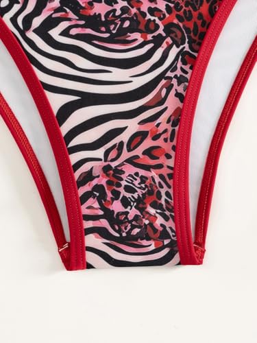 Image of Fanuerg Women's Triangle Bikini Sets O Ring Linked Two Piece Swimsuits Floral Printed Cheeky Bathing Suit