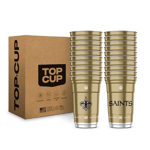Top Cup NFL New Orleans Saints 20 oz Reusable Aluminum Cups 20 Count | Officially Licensed Durable Reusable & Recyclable Made in USA